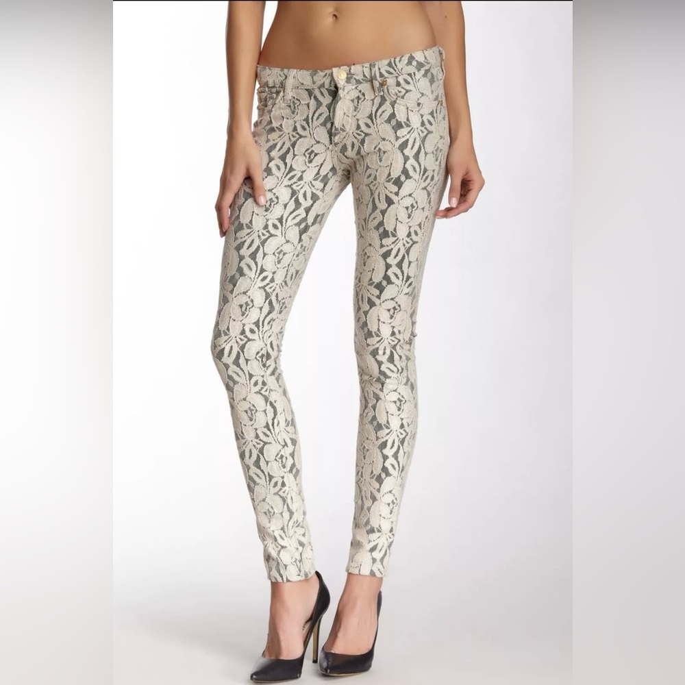 7 For All Mankind Lace Shimmered Skinny Pants Size 27.